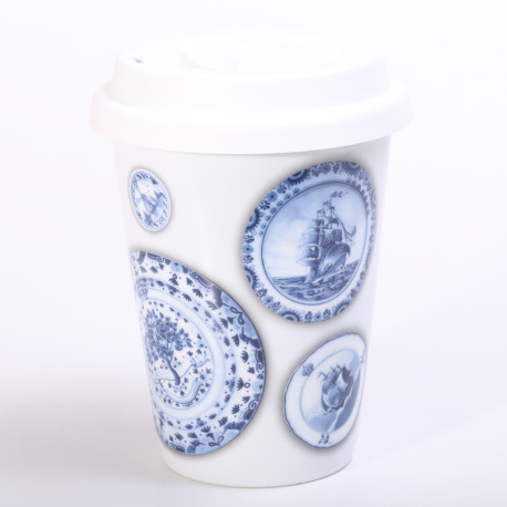 Beker coffee to go  van porselein - Wit / Blauw